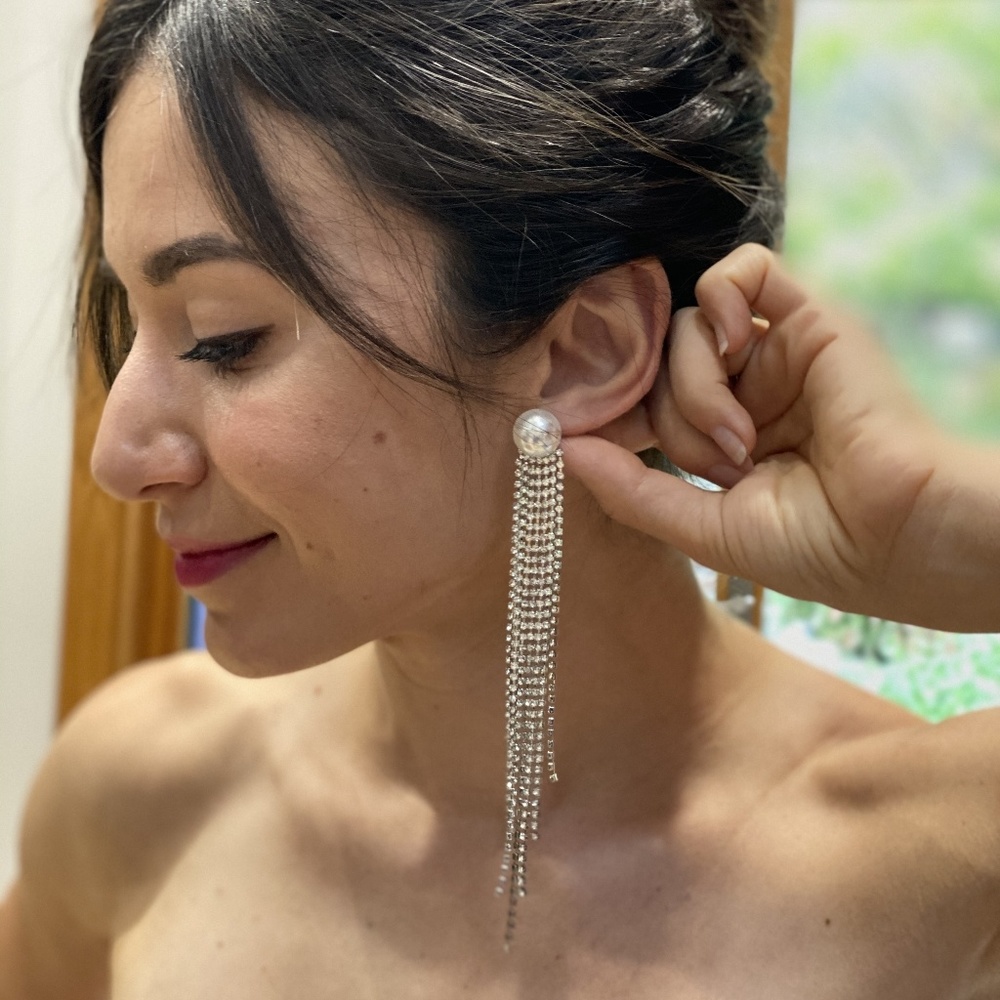 NWT Pearl & Rhinestone Long Statement Earrings